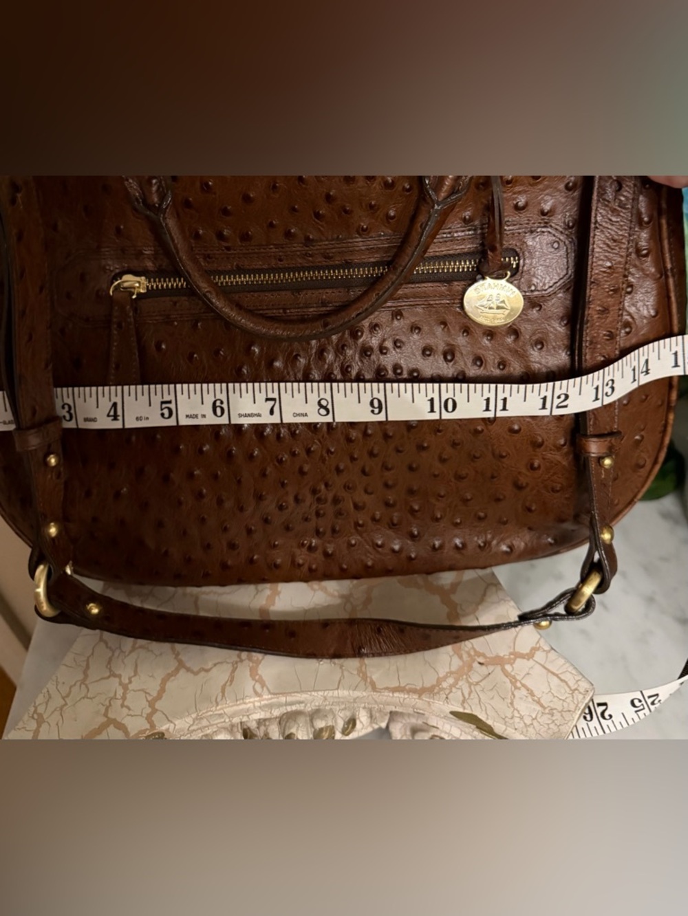 Brahmin Brown Ostrich-Embossed Leather Bag - Picture 5 of 7